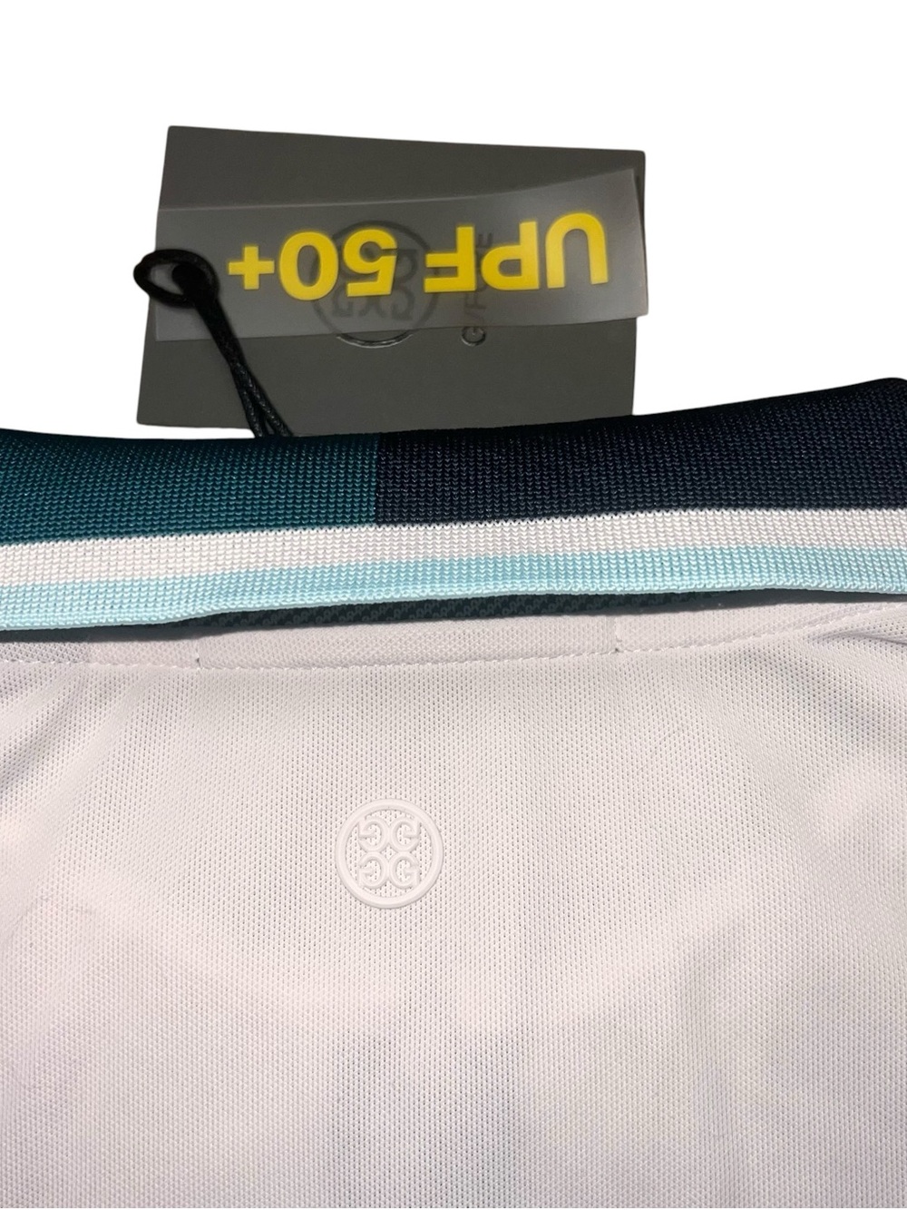G/FORE White Polo Shirt with Teal and Navy Trim Womens Golf Short Preppy Small - Picture 7 of 7